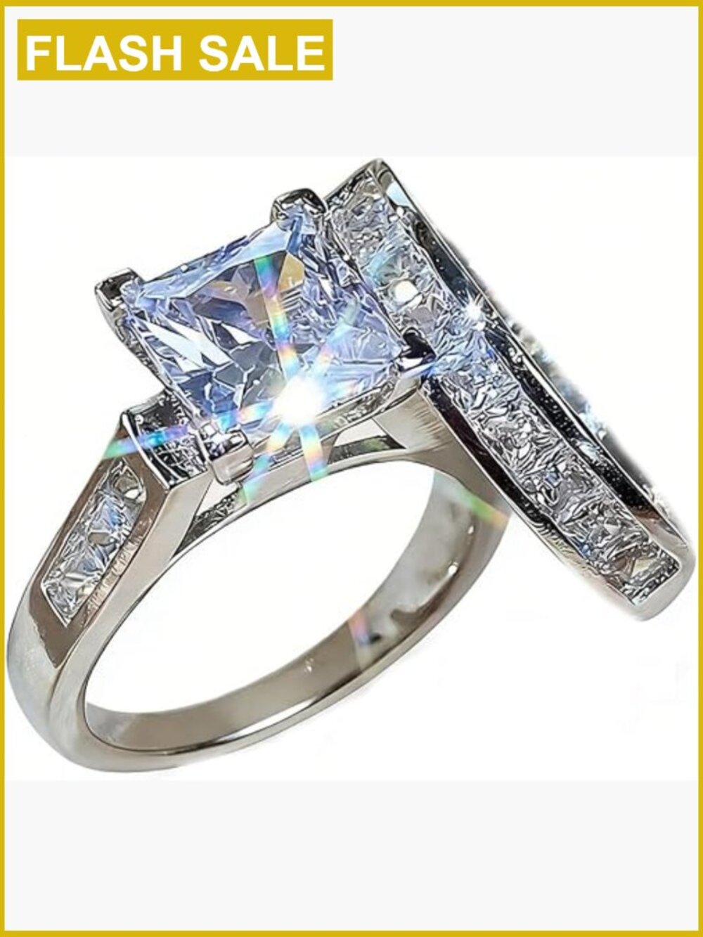 2-Piece Sterling Silver CZ Cushion Halo Engagement Ring Set Women Size 9